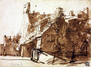日光の農家 - Rembrandt van Rhijn (1606-1669) - 1635-1636 - 紙にペン、ブラシ、茶色 - 16.4x22.3 cm - Szepmuveszeti Muzeum、ブダペスト