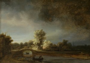 石橋のある風景、1638年頃（パネルに油彩） 作： Rembrandt van Rijn