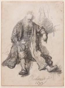 座る老人（酔っぱらいのロットか）、1630-33年頃、紙にペン、チョーク、インク 作： Rembrandt Harmensz. van Rijn