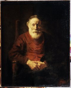 赤い服を着た老人の肖像画。 レンブラント (1606-1669) として知られる Harmenszoon van Rijn の絵画