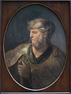 東洋風の衣装を着た男性の肖像。レンブラント・ハルメンスゾーン・ファン・レイン（1606-1669）の絵画、油彩、キャンバス 作： Rembrandt van Rijn