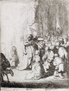寺院でのプレゼンテーション（紙にペンとインク） 作： Rembrandt van Rijn