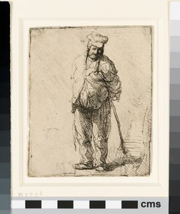 不規則な農民の手を後ろに置き、棒を持って、1630年頃（エッチング） 作： Rembrandt van Rijn