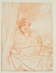 1635年頃、ベッドに座って子供を抱いたサスキア 作： Rembrandt van Rijn