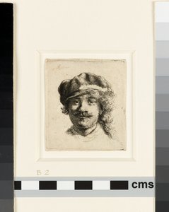 ソフトキャップをかぶった自画像、1634年頃（エッチング） 作： Rembrandt van Rijn