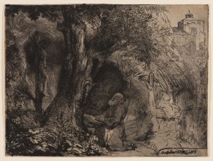 Pyhä Franciscus puun alla rukoilemassa 作： Rembrandt Harmensz. van Rijn