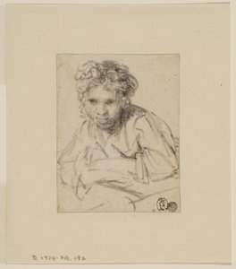 1645年以前の「窓際の少女」の絵画の研究（紙にグラファイト） 作： Rembrandt van Rijn