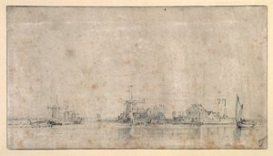 オムバルのアムステル川 1650-53年頃 （紙にペン、インク、ウォッシュ 作： Rembrandt Harmensz. van Rijn