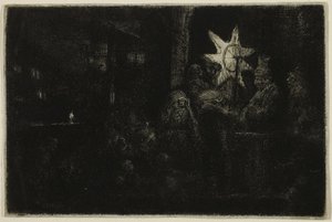 The Star of the Kings: A Night Piece, c.1651 (gravura, ponta seca e gravura em papel marfim) 作： Rembrandt Harmensz. van Rijn