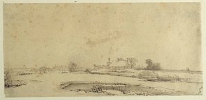水と草原と農場（紙にペン＆インク 作： Rembrandt Harmensz. van Rijn