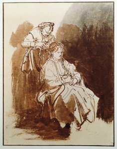トイレの若い女性。老婆の髪。(墨絵、1635年頃) 作： Rembrandt van Rijn