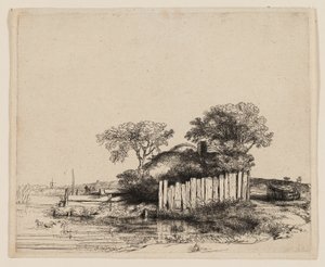 白いペリングのあるコテージ 作： Rembrandt van Rijn