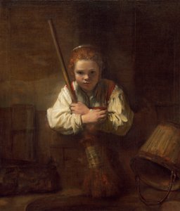 ほうきを持つ少女、1651 作： Rembrandt van Rijn