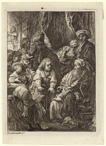 座っている老人の周りに群衆が集まった 作： Rembrandt van Rijn