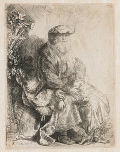 イサクを愛撫するアブラハム ベンジャミンを愛撫するジェイコブ 作： Rembrandt van Rijn