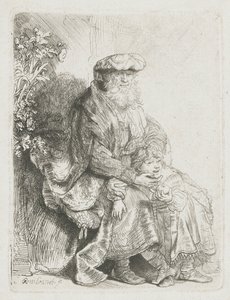 イサクを愛撫するアブラハム ベンジャミンを愛撫するジェイコブ 作： Rembrandt van Rijn