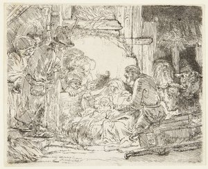 ランプを持った羊飼いたちの礼拝 作： Rembrandt van Rijn