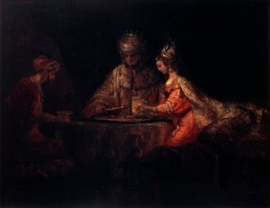 アハシュエロス、ハマンとエステル、1660。 作： Rembrandt van Rijn
