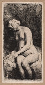 「足を水に浸している」女性の裸像 作： Rembrandt van Rijn