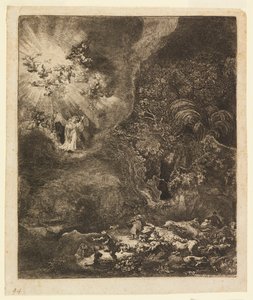 羊飼いに現れる天使 作： Rembrandt van Rijn