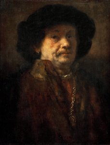 レンブラント・ファン・ライン（1606-1669）の「毛皮のコートを着て金の鎖と耳飾りをつけた自画像」（Autoportrait en manteau de fourrure avec une chaine en or et boucle d