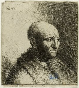 毛皮のマントのハゲ男: バスト 作： Rembrandt van Rijn