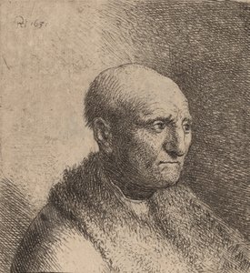 毛皮のマントを着たハゲ男、c。 1630年。 作： Rembrandt van Rijn
