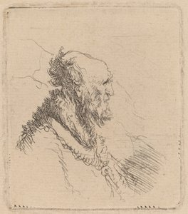 横顔に短いあごひげを生やした禿げた老人 作： Rembrandt van Rijn