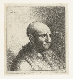 毛皮のマントのハゲ男: バスト 作： Rembrandt van Rijn