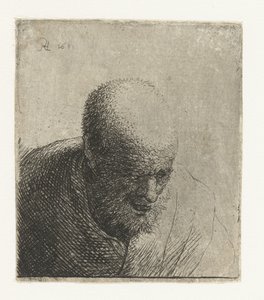 口を開けて見下ろすハゲ男：バスト 作： Rembrandt van Rijn
