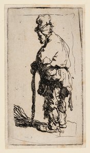 左を向いて棒にもたれかかる物乞い 作： Rembrandt van Rijn