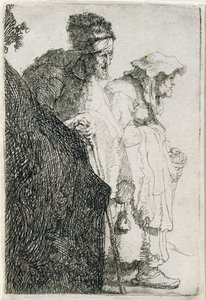 銀行の後ろの乞食男と女、c.1630 作： Rembrandt van Rijn