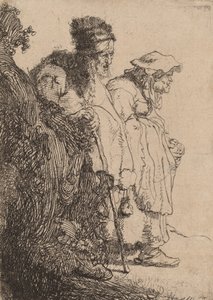 銀行の後ろの物乞いの男と女、c。 1630年。 作： Rembrandt van Rijn