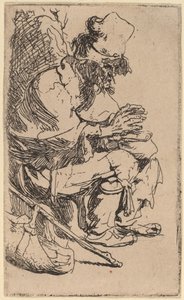 こじき皿で手を温めながら座っている物乞い 作： Rembrandt van Rijn