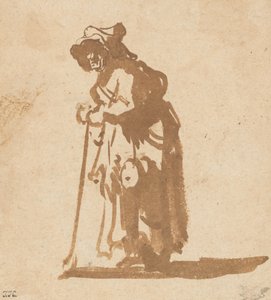 棒に寄りかかる物乞いの女、16281630。 作： Rembrandt van Rijn