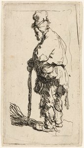 棒にもたれかかる物乞い、1630 年頃。 作： Rembrandt van Rijn