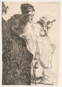 銀行の裏にいる物乞いの男と女 作： Rembrandt van Rijn