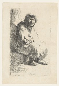 銀行に座った乞食、1630年 作： Rembrandt van Rijn