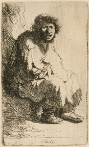 銀行に座っている物乞い、1630年。 作： Rembrandt van Rijn