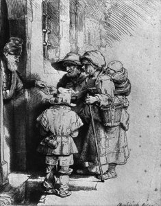 家の玄関先の乞食、1648 作： Rembrandt van Rijn