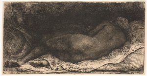 横になっている黒人のアフリカの女の子 作： Rembrandt van Rijn