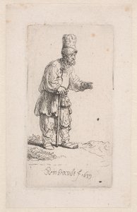 棒に寄りかかる農民 作： Rembrandt van Rijn