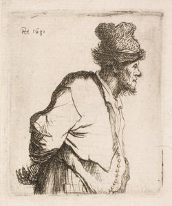 手を背中に当てる農民 作： Rembrandt van Rijn
