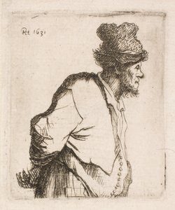 手を背中に当てる農民 作： Rembrandt van Rijn