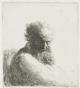 ひげを生やした老人の胸像、見下ろして、4 分の 3 右 作： Rembrandt van Rijn