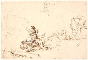 アベルを倒すカイン 作： Rembrandt van Rijn