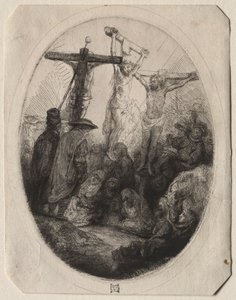 二人の泥棒の間で十字架につけられたキリスト：楕円形のプレート、c。 1641年。 作： Rembrandt van Rijn
