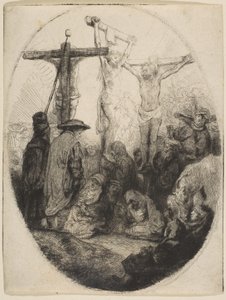 二人の泥棒の間で十字架につけられたキリスト、楕円形のプレート、ca。 1641年。 作： Rembrandt van Rijn