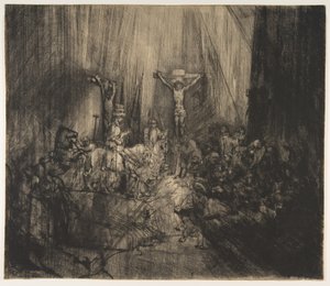 二人の盗賊の間で磔にされたキリスト: 三つの十字架, ca. 1660年。 作： Rembrandt van Rijn