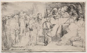 医師との論争のキリスト：スケッチ、1652年。 作： Rembrandt van Rijn